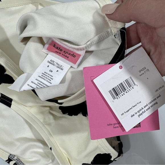 NWT $78 kate spade NY [ Small ] Floral High Waist Bikini Swim Bottoms Ivory Blac - Picture 5 of 9